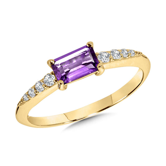 Color Gemstone Ring in 14 Karat Yellow with 1 Baguette Amethyst 0.37ctw