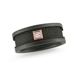 Natural Diamond Men's Wedding Band in Carbon Fiber - 14 Karat Black - Rose with 0.05ctw H/I SI2 Princess Diamond