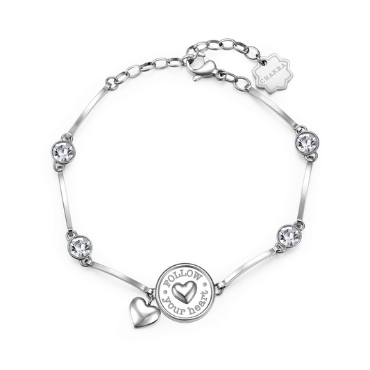 Heart Simulated Diamond Bracelet in Stainless Steel