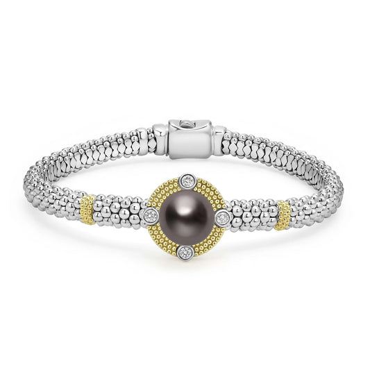 Luna Collection Natural Diamond Bracelet in Sterling Silver - 18 Karat White - Yellow Black Round Pearl