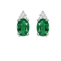 Precious Color Collection Stud Color Gemstone Earrings in 10 Karat White with 2 Oval Emeralds 0.60ctw