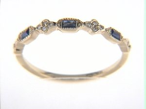 ReMARKABLE Designs Color Gemstone Band in 14 Karat Yellow Gold with 3 Baguette Sapphires 0.15ctw