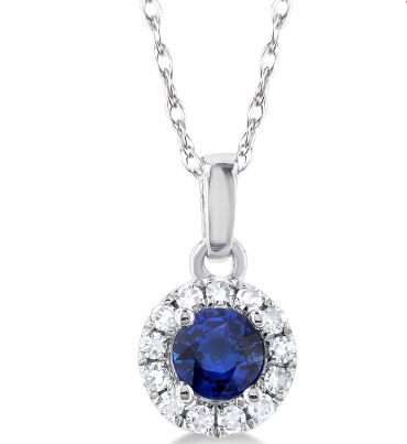 ReMARKABLE Designs Pendant Color Gemstone Necklace in 10 Karat White Gold with 1 Round Sapphire 3.25mm