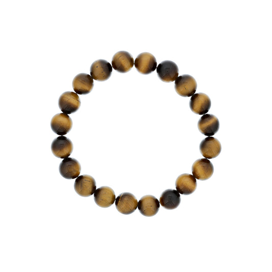 Bead Color Gemstone Bracelet in Elastic Brown with 20 RO BR Tiger Eyes 10mm-10mm