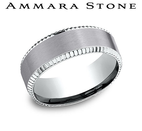 Carved Band (No Stones) in Tantalum - 14 Karat White 8MM