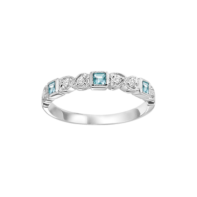 M Semi-Precious Color Collection Color Gemstone Band in 10 Karat White with 3 Princess Blue Topazes 0.24ctw