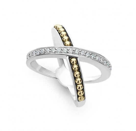 Lagos KSL Collection Natural Diamond Fashion Ring in Sterling Silver - 18 Karat White - Yellow with 0.29ctw Round Diamond