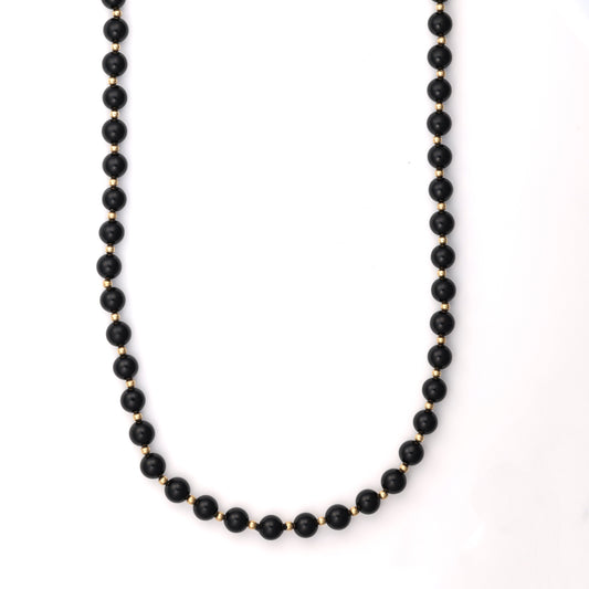 Station M Estate Collection Color Gemstone Necklace in 14 Karat Yellow Round Black Onyx