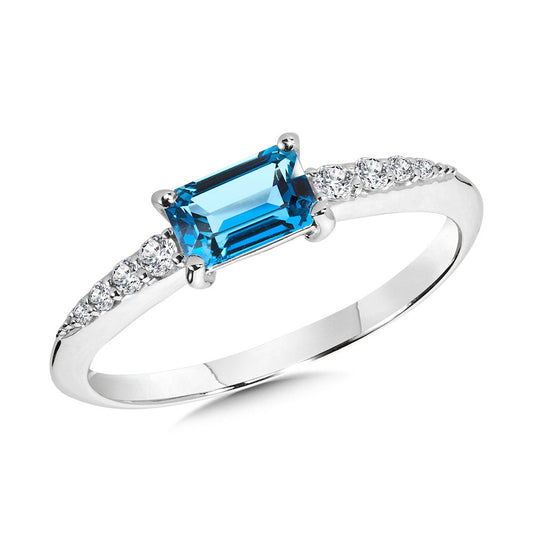 Color Gemstone Ring in 14 Karat White with 1 Baguette London Blue Topaz 0.67ctw