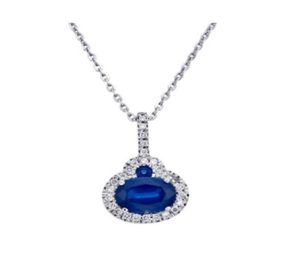 ReMARKABLE Designs Pendant Color Gemstone Necklace in 14 Karat White Gold with 2 Various Shapes Sapphires 1.14ctw