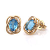 M Estate Collection Stud Color Gemstone Earrings in 14 Karat Yellow with 2 Oval Blue Topazes 0.80ctw 5.13mm