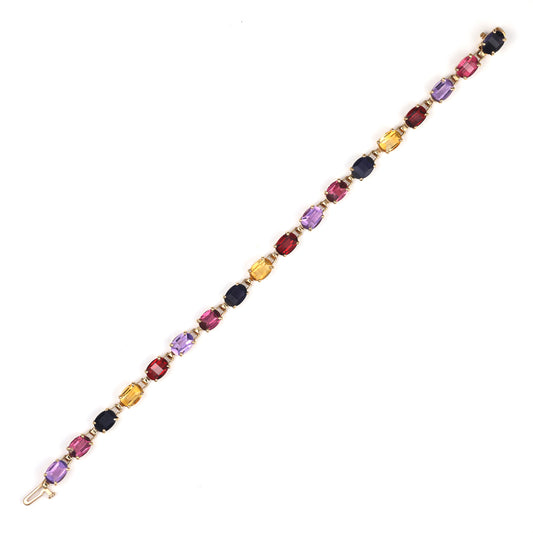 M Estate Collection Tennis Color Gemstone Bracelet in 10 Karat Yellow Oval Garnet