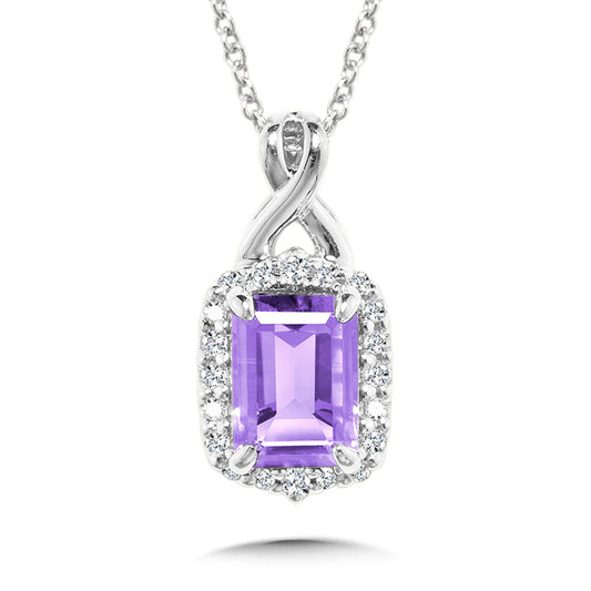 ReMARKABLE Designs Pendant Color Gemstone Necklace in 14 Karat White Gold with 1 Emerald Amethyst 1.00ctw