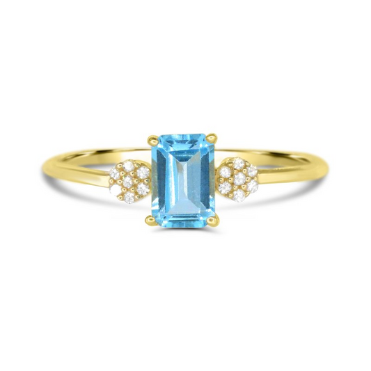 Color Gemstone Ring in 10 Karat Yellow with 1 Emerald Blue Topaz 6mm-6mm