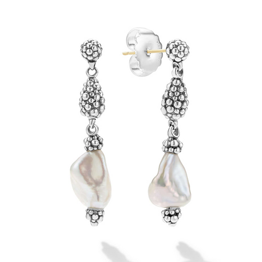 LAGOS Luna Collection Drop Color Gemstone Earrings in Sterling Silver 14 Karat White Yellow with 2 Baroque White Pearls