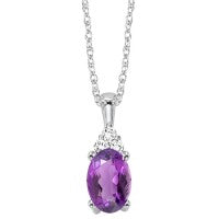 Pendant Semi-Precious Color Collection Color Gemstone Necklace in 10 Karat White with 1 Oval Amethyst 0.48ctw