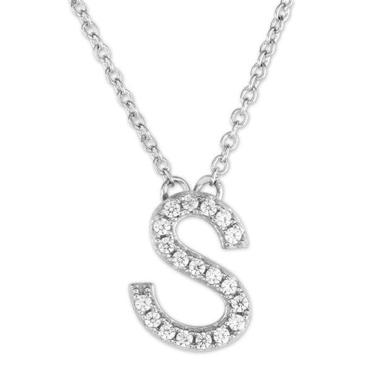 Initial Simulated Diamond Necklace in Sterling Silver