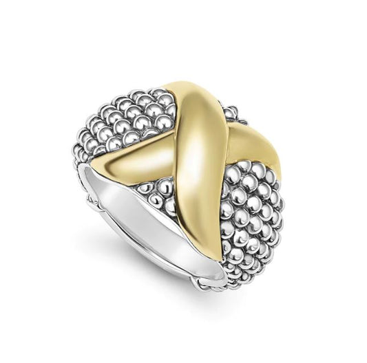 Caviar Icon Collection Fashion Ring (No Stones) in Sterling Silver - 18 Karat White - Yellow