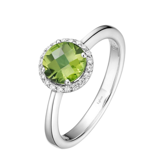 Color Gemstone Ring in Platinum Bonded Sterling Silver White RO Peridot