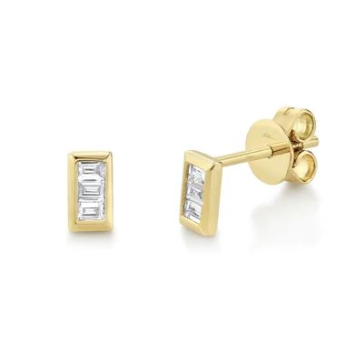 Shy Creations Stud Natural Diamond Earrings in 14 Karat Yellow Gold with 0.15ctw Baguette Diamonds