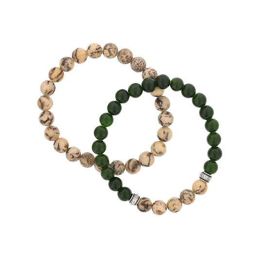 Bead Color Gemstone Bracelet in Elastic Green