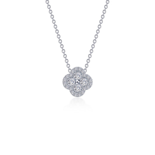 Clover Simulated Diamond Necklace in Platinum Bonded Sterling Silver