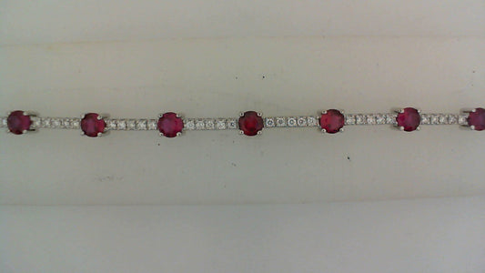 ReMARKABLE Designs Station Color Gemstone Bracelet in 14 Karat White Gold with 16 Round Rubies 2.96ctw