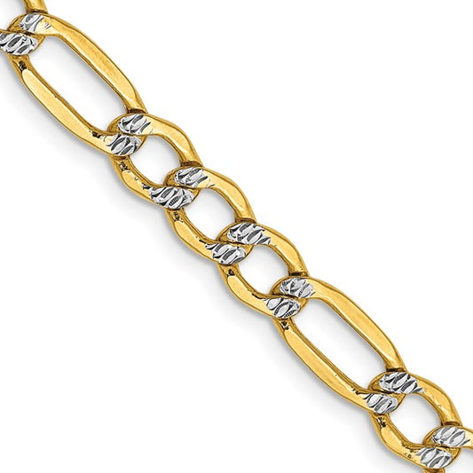 24" Figaro 5.25mm Chain in 14 Karat White - Yellow