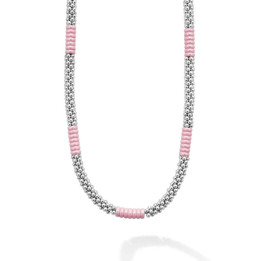 Station Necklace (No Stones) in Sterling Silver - Ceramic White - Pink