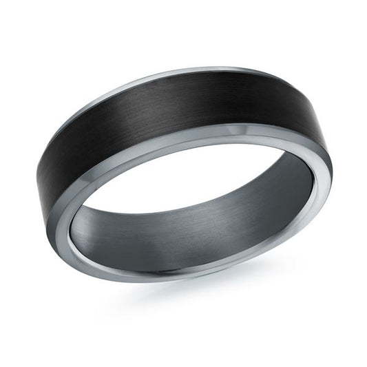 Carved Band (No Stones) in Tantalum - Carbon Fiber White - Grey 7MM