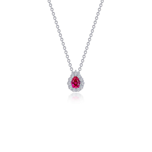 Heart Color Gemstone Necklace in Platinum Bonded Sterling Silver White with 1 Pear Simulated Ruby