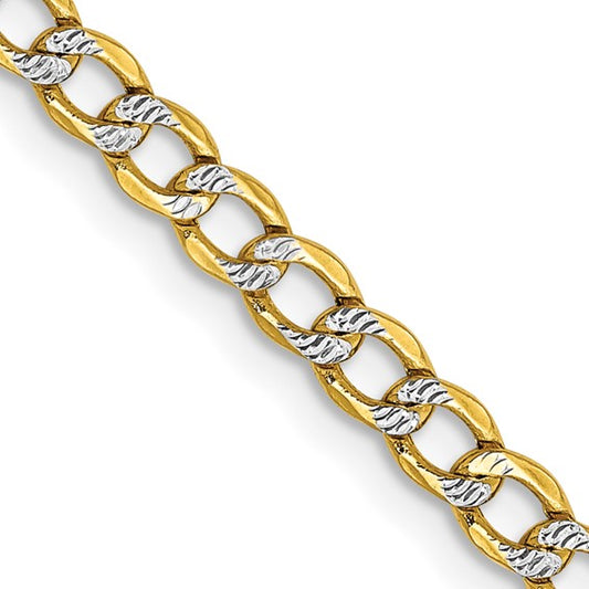 18" Curb 3.4mm Chain in 14 Karat White - Yellow