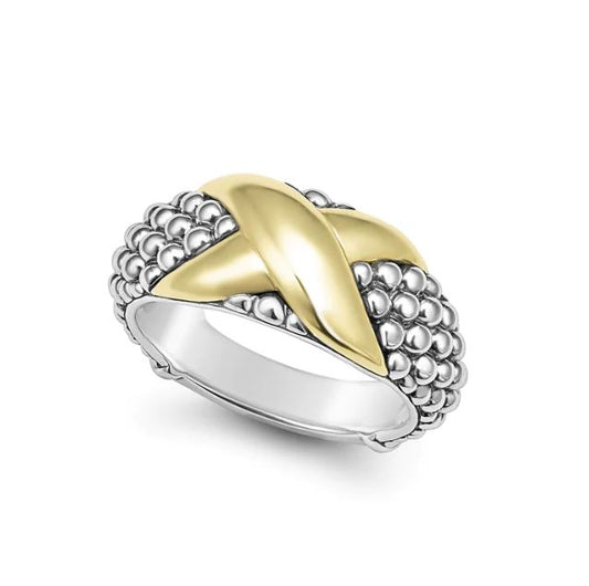 Caviar Icon Collection Fashion Ring (No Stones) in Sterling Silver - 18 Karat White - Yellow