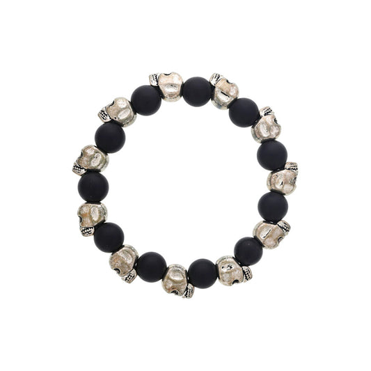 Bead Color Gemstone Bracelet in Elastic Black with 11 Rough Black Agates