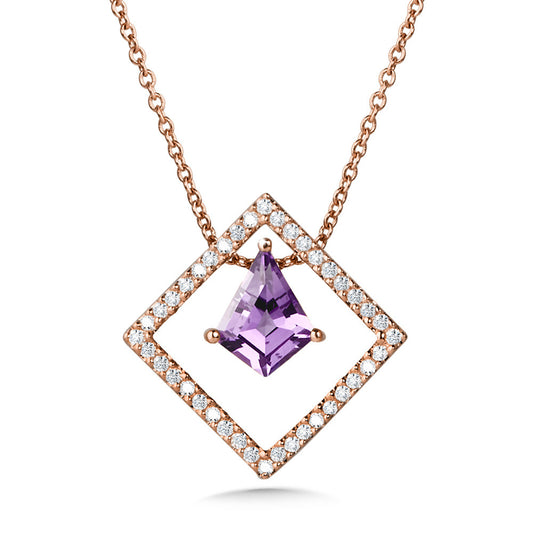 Pendant Semi-Precious Color Collection Color Gemstone Necklace in 14 Karat Rose with 1 Kite Amethyst 0.50ctw