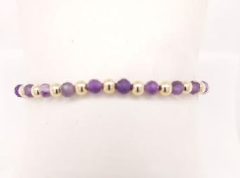 Stretch Color Gemstone Bracelet in Gold Filled Yellow Round Amethyst