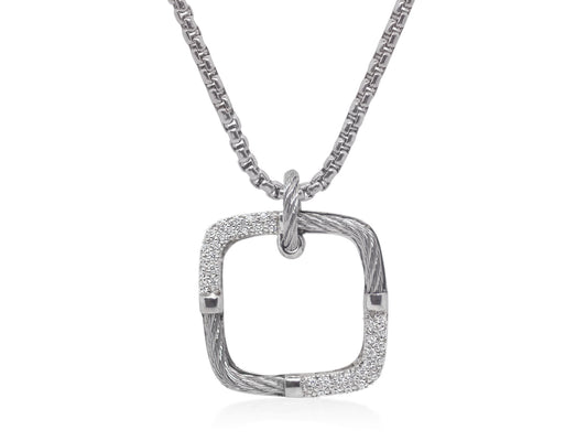 ALOR Natural Diamond Necklace in Stainless Steel 18 Karat White with 0.18ctw Round Diamond