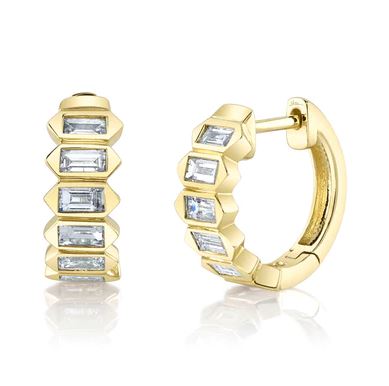 Huggie Natural Diamond Earrings in 14 Karat Yellow with 0.65ctw Baguette Diamonds