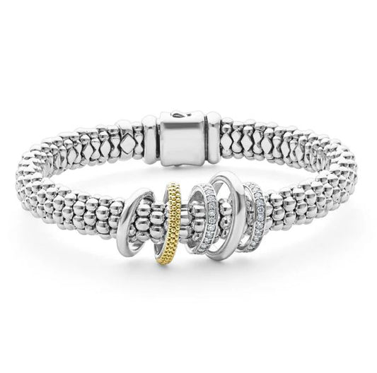 Lagos Caviar Lux Collection Natural Diamond Bracelet in Sterling Silver - 18 Karat White - Yellow with 0.30ctw Round Diamond