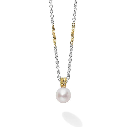 Pendant Luna Collection Color Gemstone Necklace in Sterling Silver - 18 Karat White - Yellow with 1 Round White Pearl