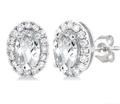 ReMARKABLE Designs Stud White Topaz Earrings in 10 Karat White Gold with 2 Oval White Topazes 5mm