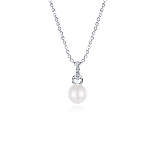 Pendant Color Gemstone Necklace in Platinum Bonded Sterling Silver White with 1 Freshwater Pearl