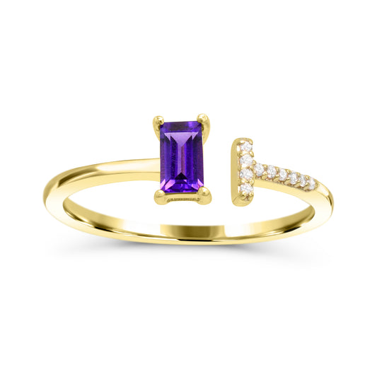 Color Gemstone Ring in 10 Karat Yellow with 1 Baguette Amethyst 5mm-5mm