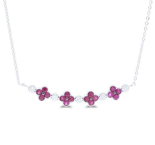 ELAN JEWELS LLC Color Gemstone Necklace in 14 Karat White Gold with 16 Round Rubies 0.30ctw