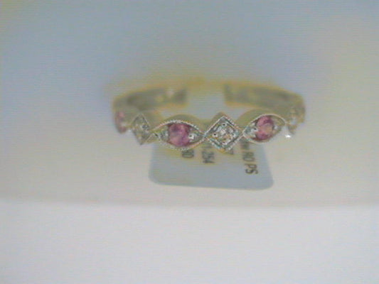 Color Gemstone Band in 10 Karat White with 4 Round Pink Sapphires 0.16ctw