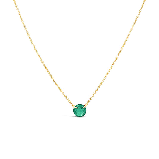 Pendant Color Gemstone Necklace in Gold Filled Yellow with 1 Round Emerald