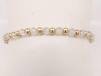 Stretch Color Gemstone Bracelet in Gold Filled Yellow Round White Topaz