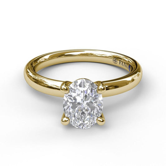 Solitaire Semi-Mount Engagement Ring in 14 Karat Yellow with 1 Round Diamond, Color: G/H, Clarity: SI1, totaling 0.02ctw