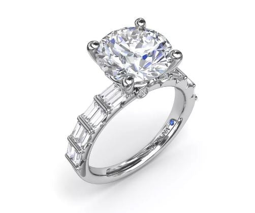 Side Stone Natural Diamond Semi-Mount Engagement Ring in 14 Karat White with 18 Various Shapes Diamonds, totaling 0.82ctw