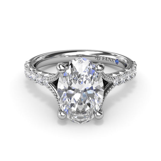 Side Stone Solitaire Natural Diamond Semi-Mount Engagement Ring in 14 Karat White Round Diamond, Color: G/H, Clarity: SI1, totaling 0.35ctw